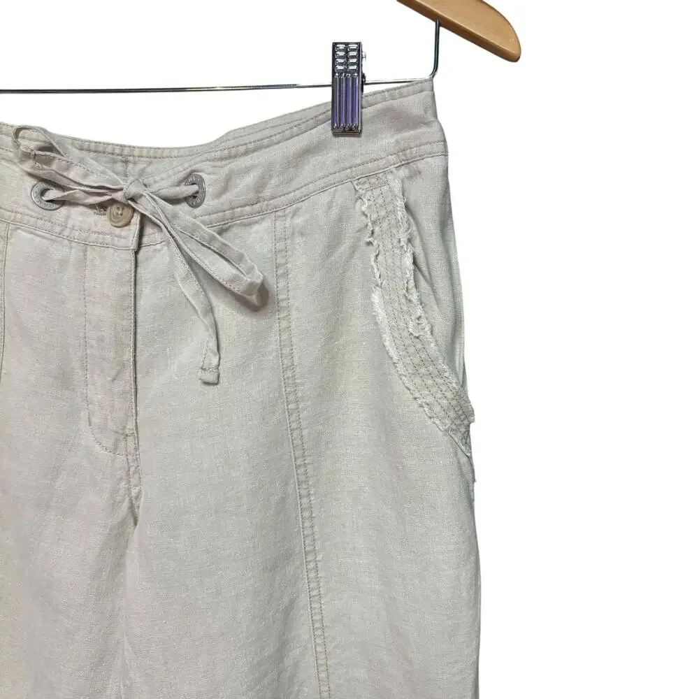 Tommy Bahama Khaki 100% Linen Summer Casual Capri Drawstring Pocket Pants sz 4 - Picture 6 of 7